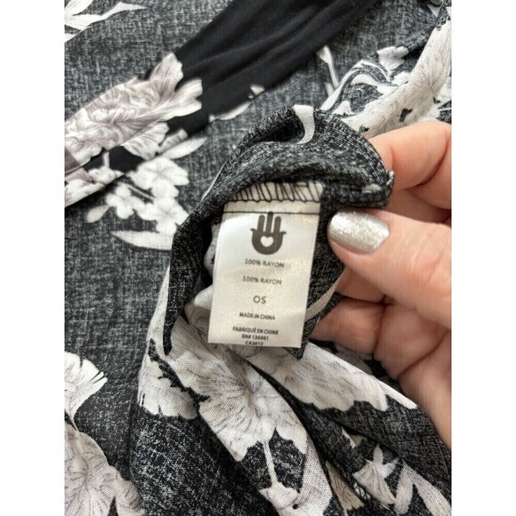 Spiritual Gangster Kimono Overpiece Duster Robe Black White Floral OS Pockets - Picture 5 of 12